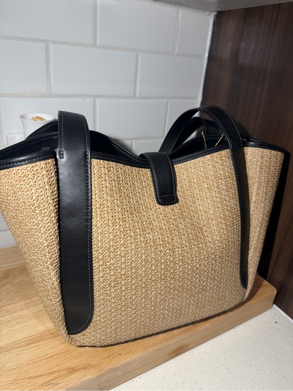 COACH Hadley Turn Lock Tote Bag Toast / Black Straw Smooth Leather - Picture 6 of 14